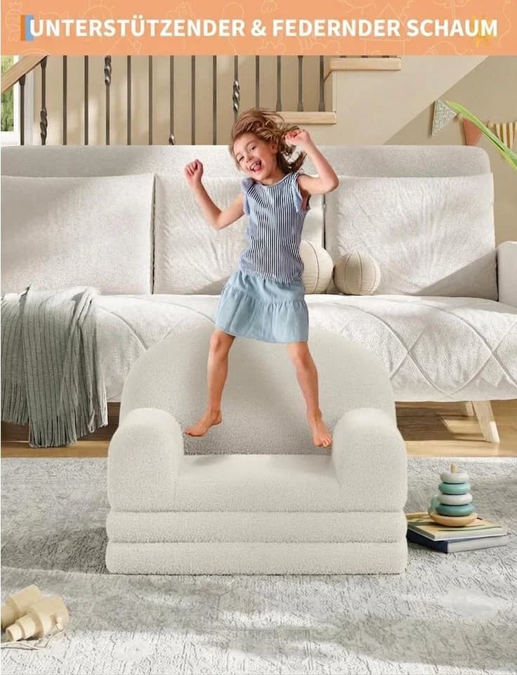 GarveeMore Kindersofa 2-in-1 Schlafsofa Klappsofa für Kinder aus Teddystoff Weiß - Bild 5