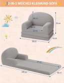 GarveeMore Kindersofa 2-in-1 Schlafsofa Grau aus Teddystoff Bild 3