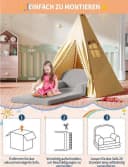 GarveeMore Kindersofa 2-in-1 Schlafsofa Grau aus Teddystoff Bild 5