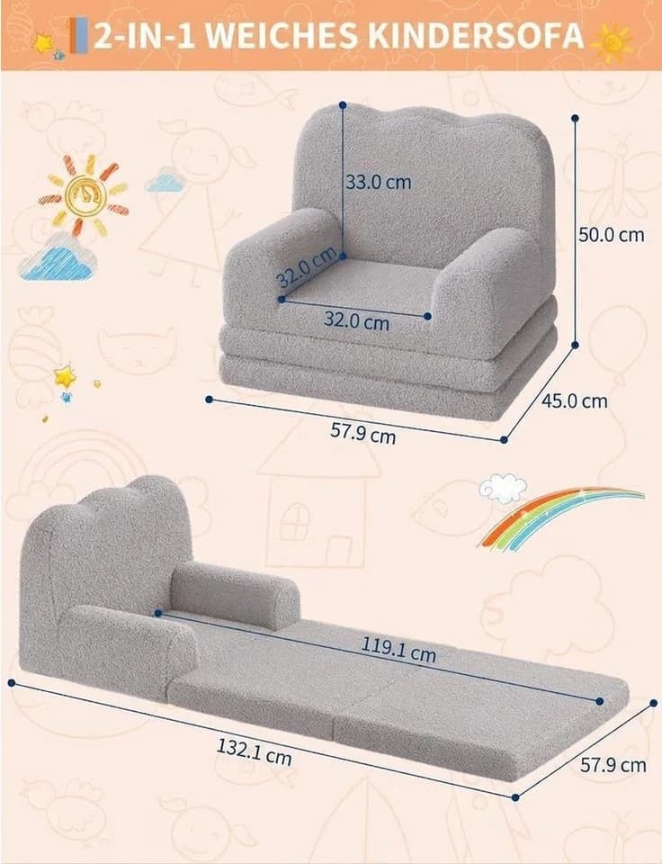 GarveeMore Kindersofa 2-in-1 Schlafsofa Klappsofa - Bild 3