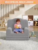 GarveeMore Kindersofa 2-in-1 Schlafsofa Klappsofa grau Teddystoff Bild 1
