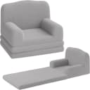 GarveeMore Kindersofa 2-in-1 Schlafsofa Klappsofa grau Teddystoff Bild 2
