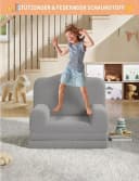 GarveeMore Kindersofa 2-in-1 Schlafsofa Klappsofa grau Teddystoff Bild 5