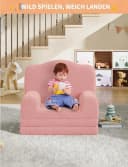 GarveeMore Kindersofa 2-in-1 Schlafsofa Rosa Teddy-Stoff Bild 1