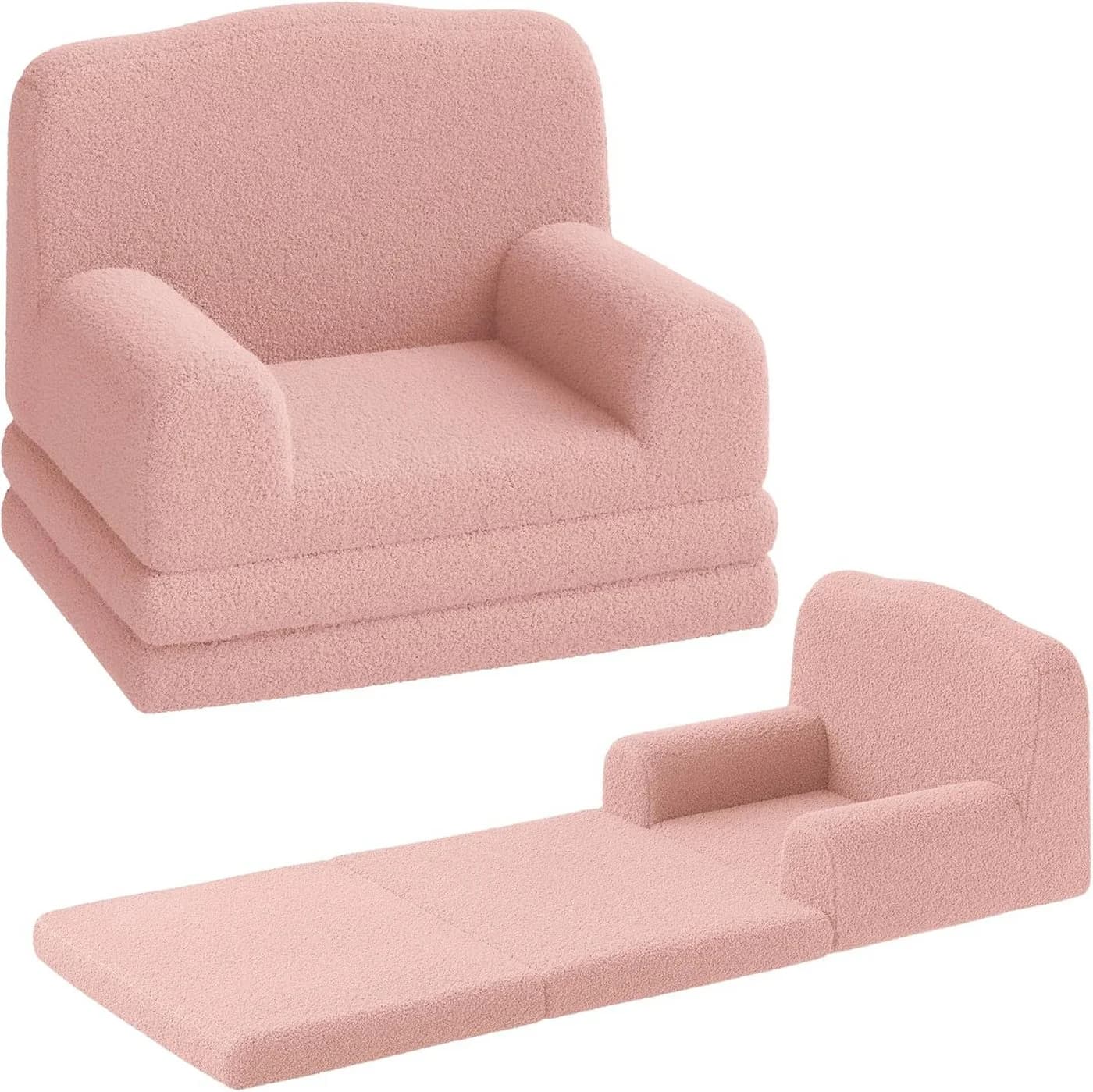 GarveeMore Kindersofa 2-in-1 Schlafsofa Rosa Teddy-Stoff - Bild 2