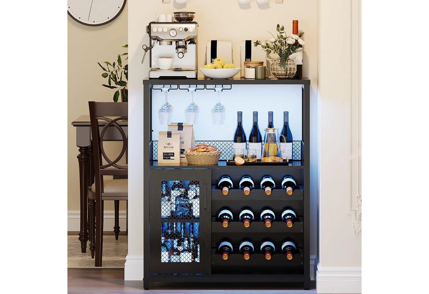 GarveeMore Weinschrank Schwarz mit Glashalter und transparenten Türen - Bild 1