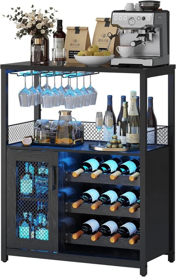 GarveeMore Weinschrank Schwarz mit Glashalter und transparenten Türen - Bild 2