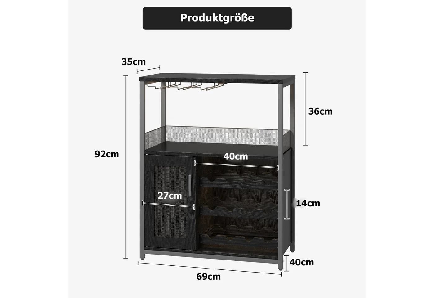 GarveeMore Weinschrank Schwarz mit Glashalter und transparenten Türen - Bild 3