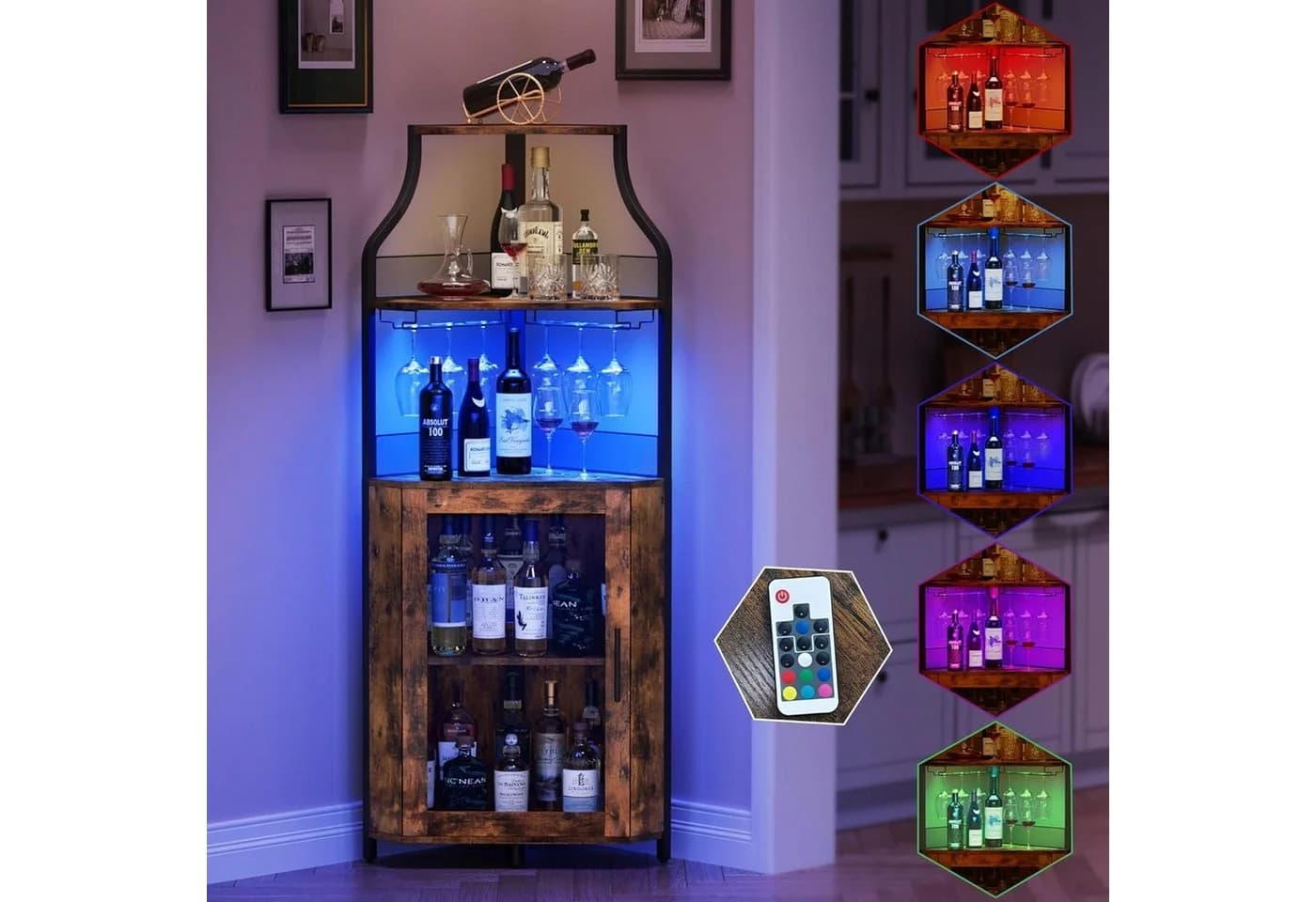 GarveeMore Weinschrank Eckschrank Barschrank mit Glashalter Braun - Bild 4
