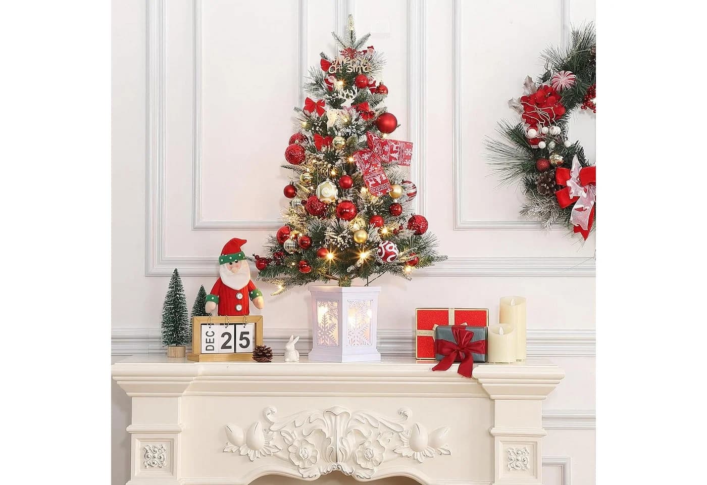 GarveeMore Künstlicher Weihnachtsbaum 90 cm mit LED-Beleuchtung & roten Beeren - Bild 3