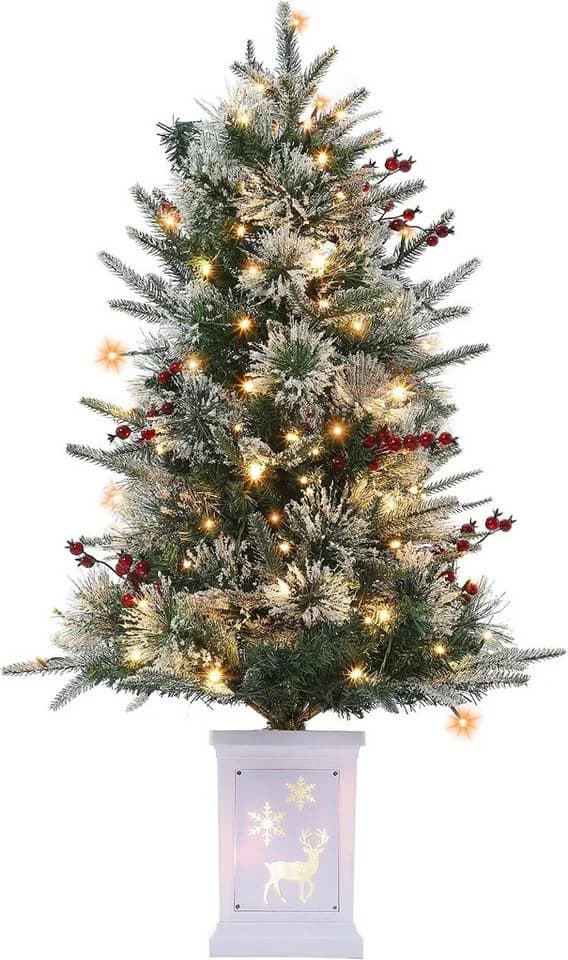GarveeMore Künstlicher Weihnachtsbaum 90 cm mit LED-Beleuchtung & roten Beeren - Bild 2