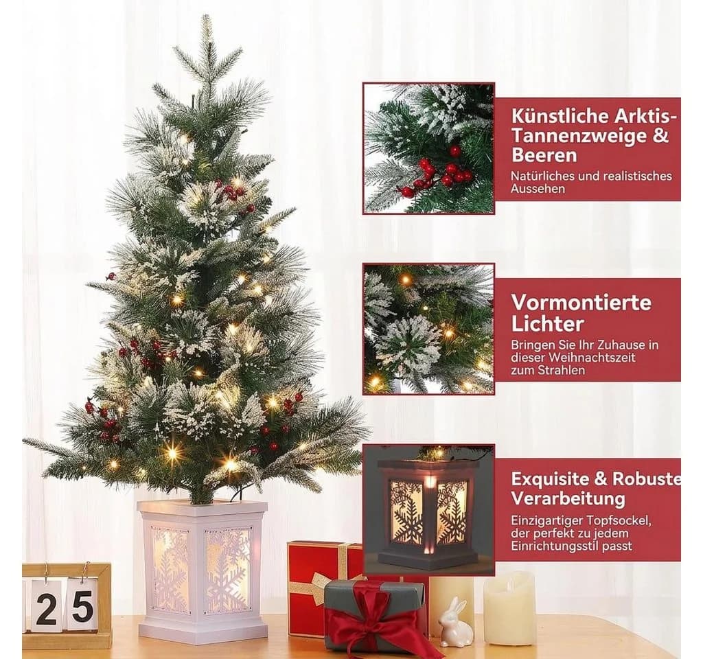 GarveeMore Künstlicher Weihnachtsbaum 90 cm mit LED-Beleuchtung & roten Beeren - Bild 4
