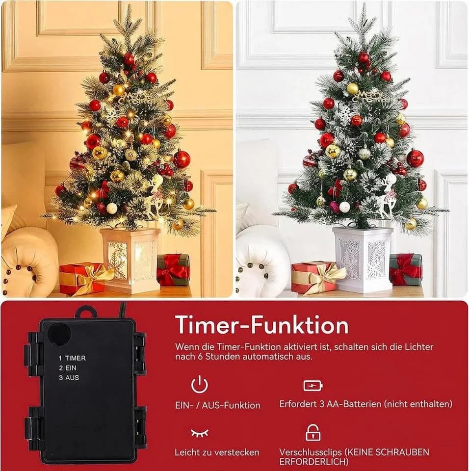 GarveeMore Künstlicher Weihnachtsbaum 90 cm mit LED-Beleuchtung & roten Beeren - Bild 5