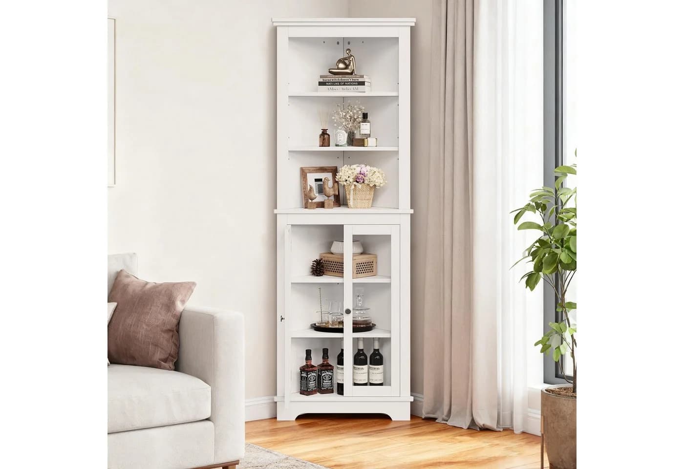 GarveeMore Eckschrank mit Türen und offenen Regalen - Bild 2