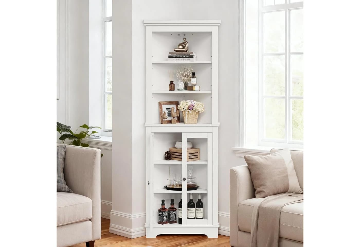 GarveeMore Eckschrank mit Türen und offenen Regalen - Bild 3