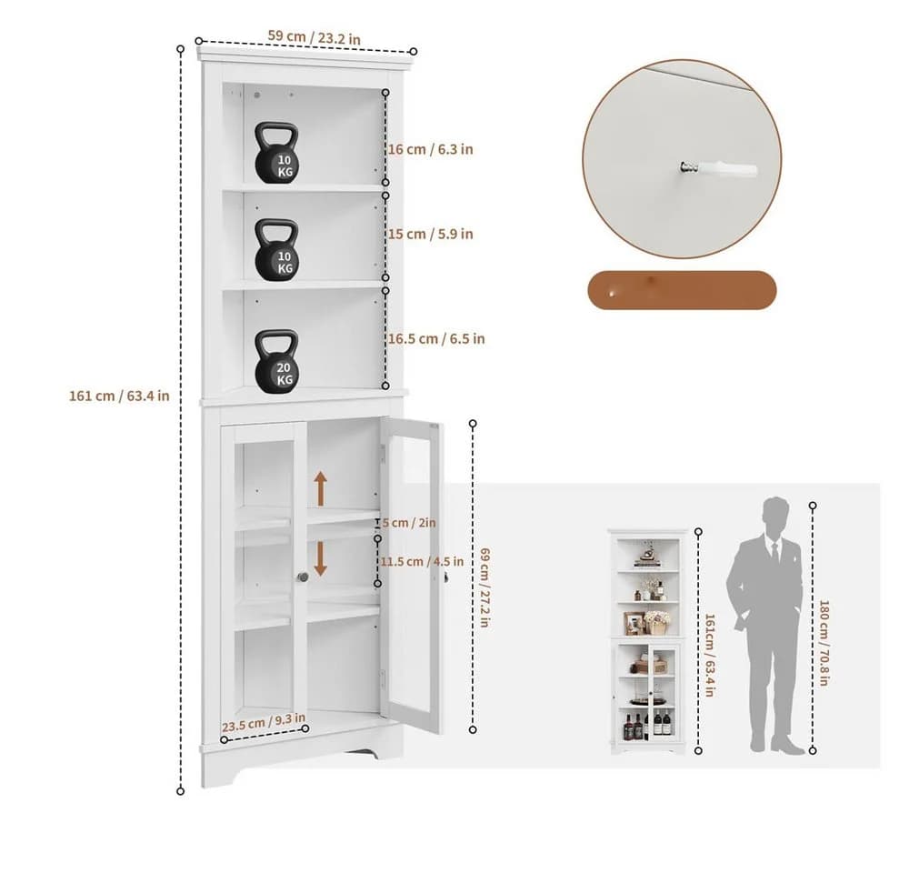 GarveeMore Eckschrank mit Türen und offenen Regalen - Bild 4