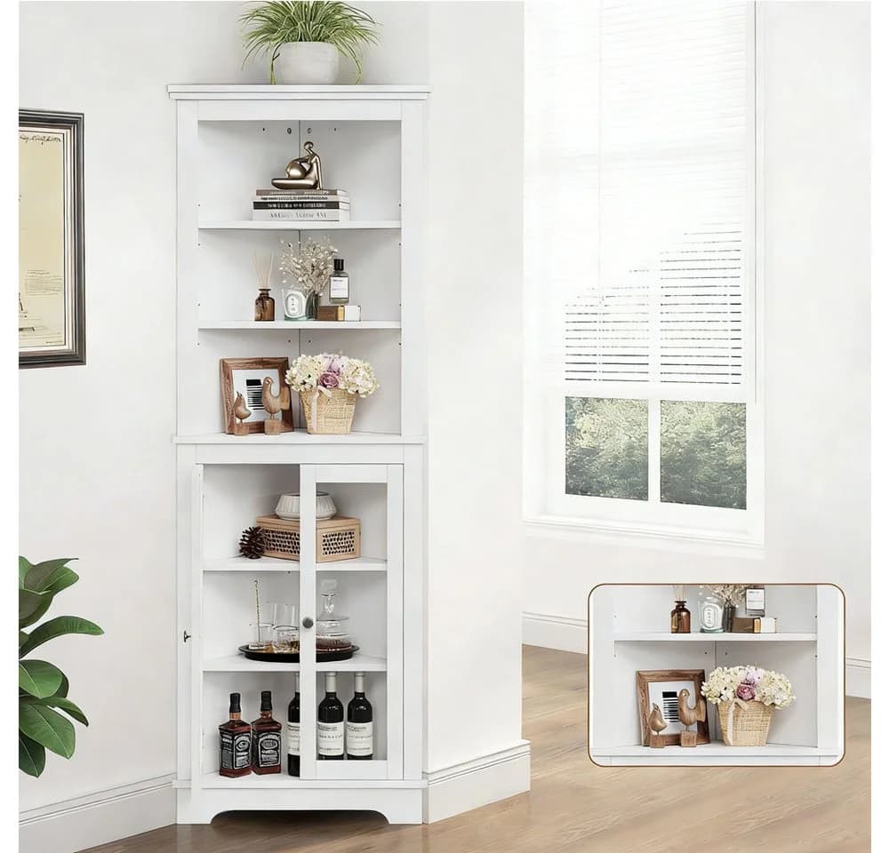 GarveeMore Eckschrank mit Türen und offenen Regalen - Bild 5