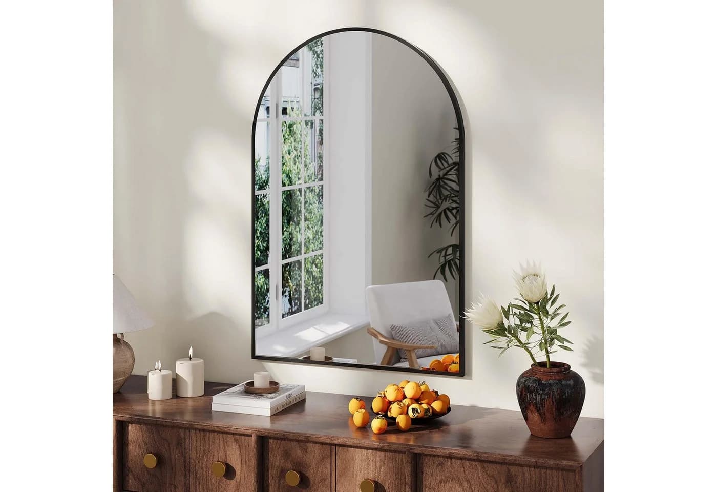 GarveeMore Badspiegel Bogen Wandmontiert Metallrahmen Modern