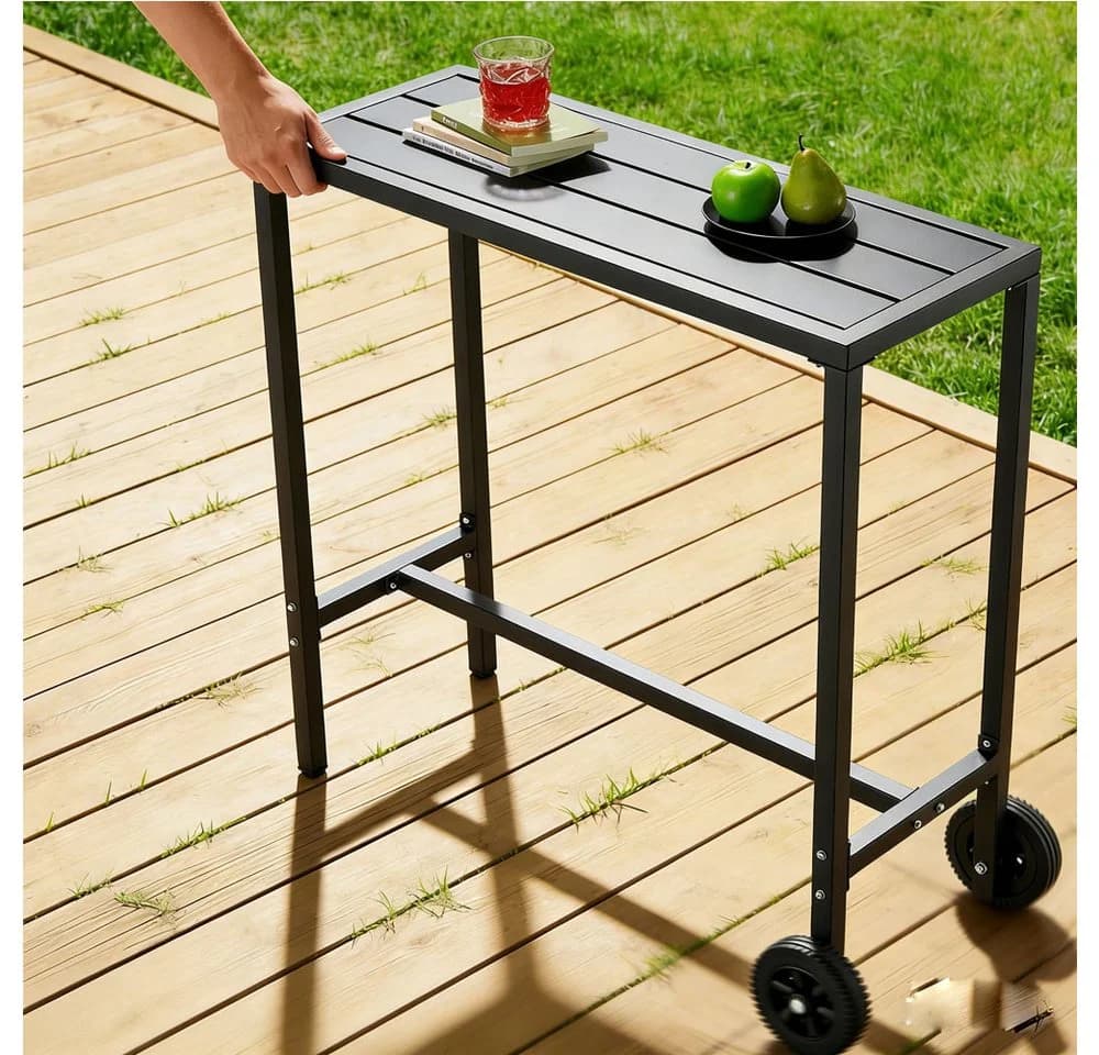 GarveeMore Bartisch Outdoor mit Rädern & verstellbaren Füßen Schwarz