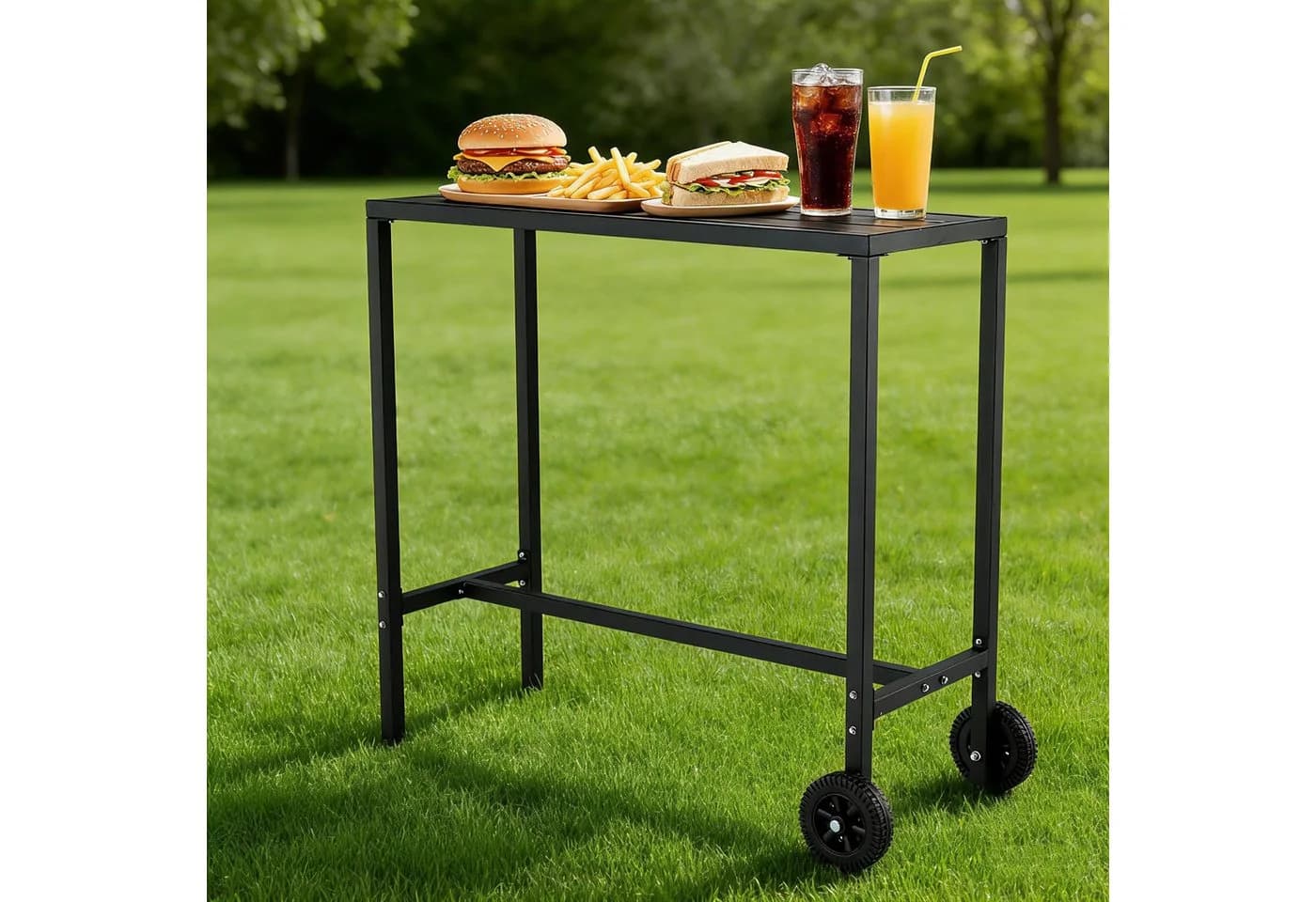 GarveeMore Bartisch Outdoor mit Rädern & verstellbaren Füßen Schwarz - Bild 3