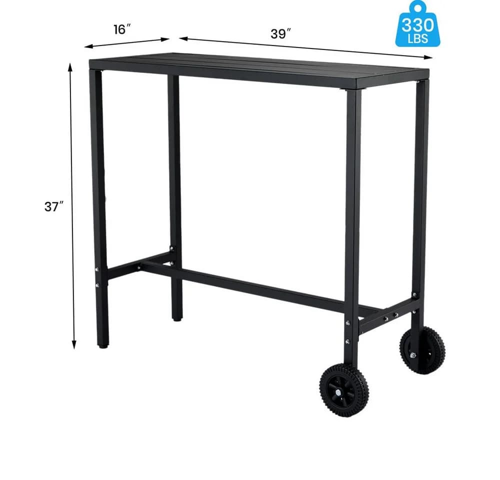 GarveeMore Bartisch Outdoor mit Rädern & verstellbaren Füßen Schwarz - Bild 4