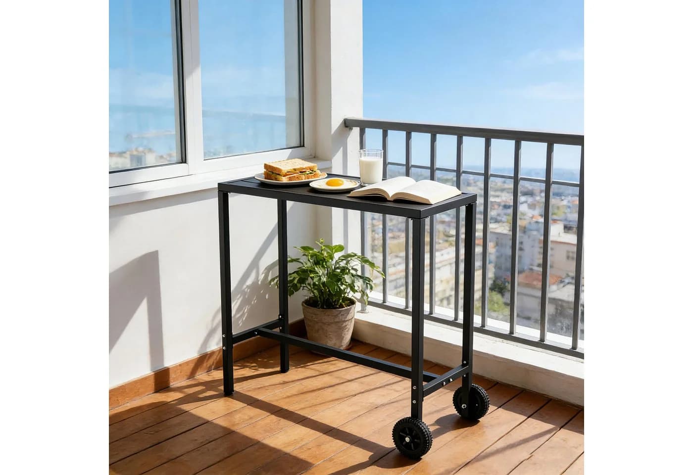 GarveeMore Bartisch Outdoor mit Rädern & verstellbaren Füßen Schwarz - Bild 5