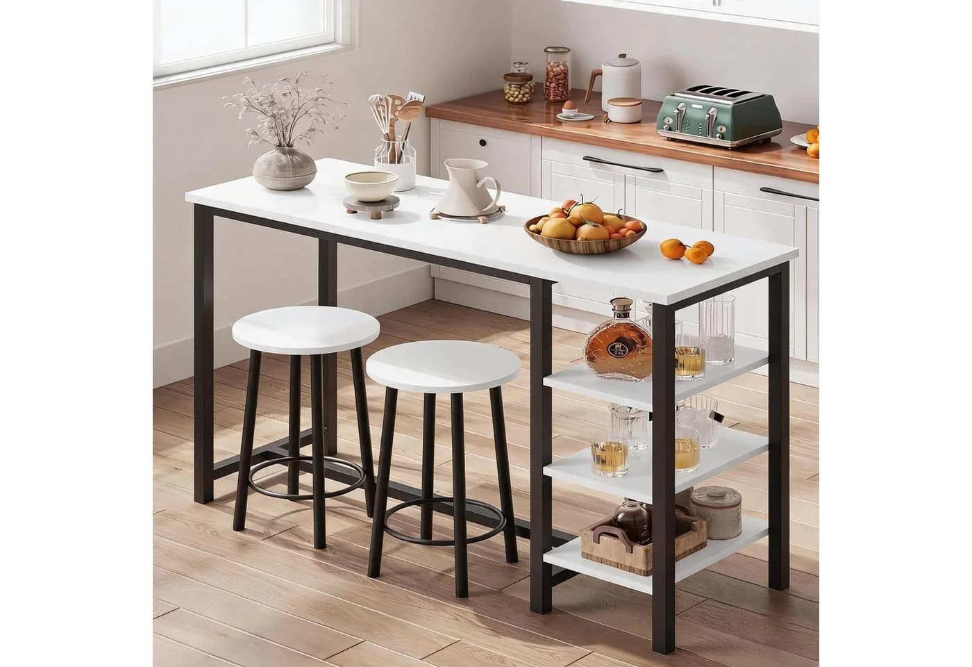 GarveeMore Esstisch Bartisch mit 2 Hockern Weiß