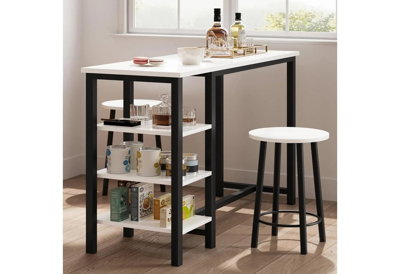GarveeMore Esstisch Bartisch mit 2 Hockern Weiß - Bild 2