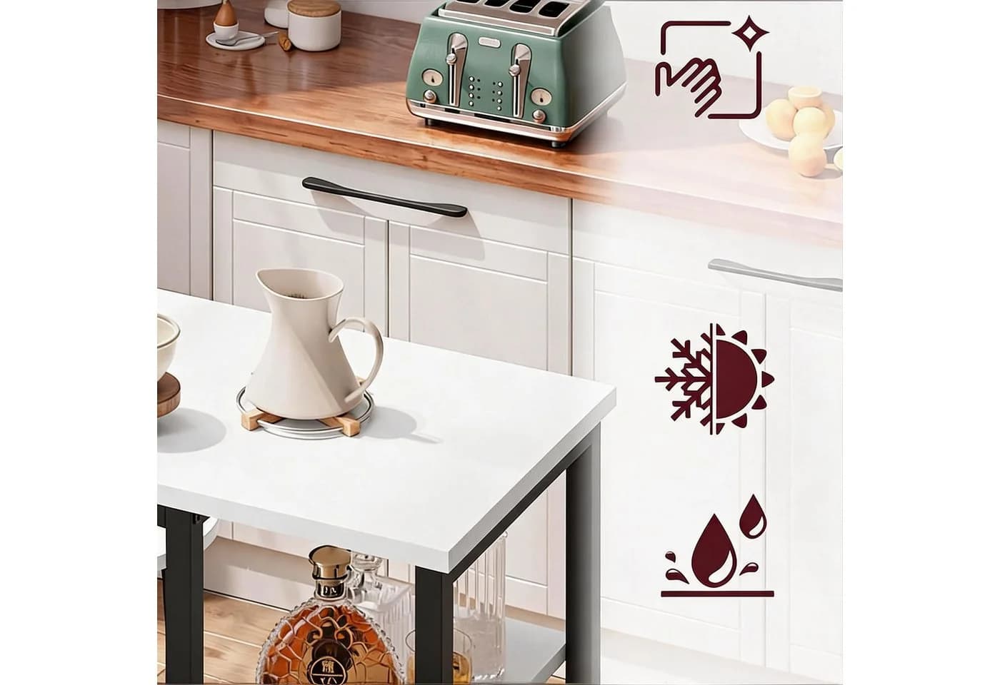GarveeMore Esstisch Bartisch mit 2 Hockern Weiß - Bild 3