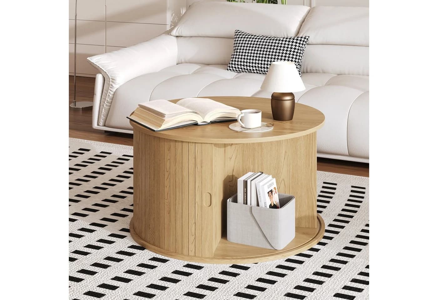 GarveeMore Couchtisch Runder Moderner Couchtisch Mit Aufbewahrung Für Wohnzimmer - Bild 2