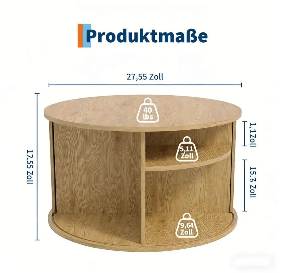 GarveeMore Couchtisch Runder Moderner Couchtisch Mit Aufbewahrung Für Wohnzimmer - Bild 3