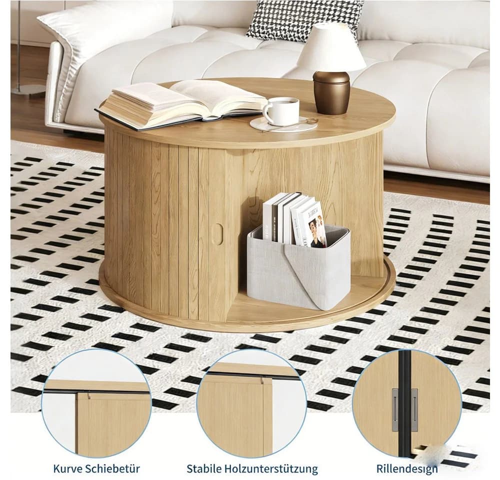 GarveeMore Couchtisch Runder Moderner Couchtisch Mit Aufbewahrung Für Wohnzimmer - Bild 4