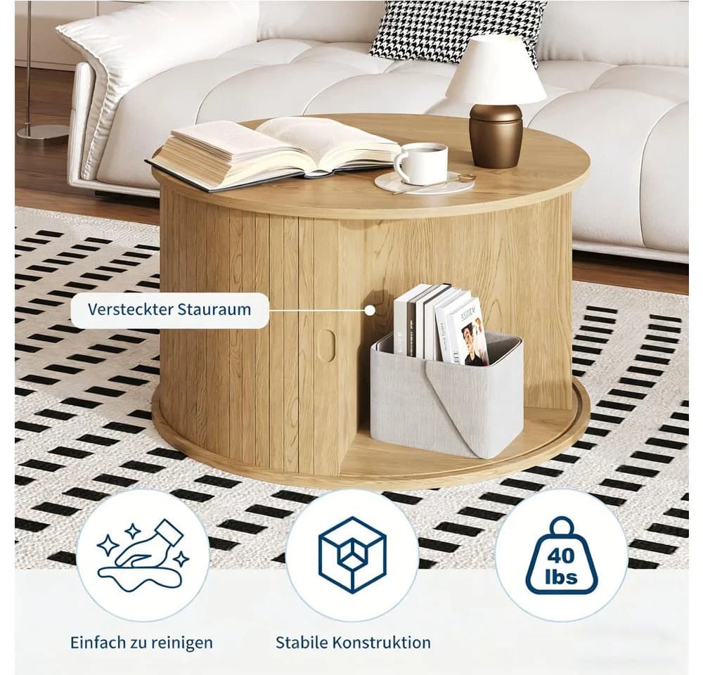 GarveeMore Couchtisch Runder Moderner Couchtisch Mit Aufbewahrung Für Wohnzimmer - Bild 5