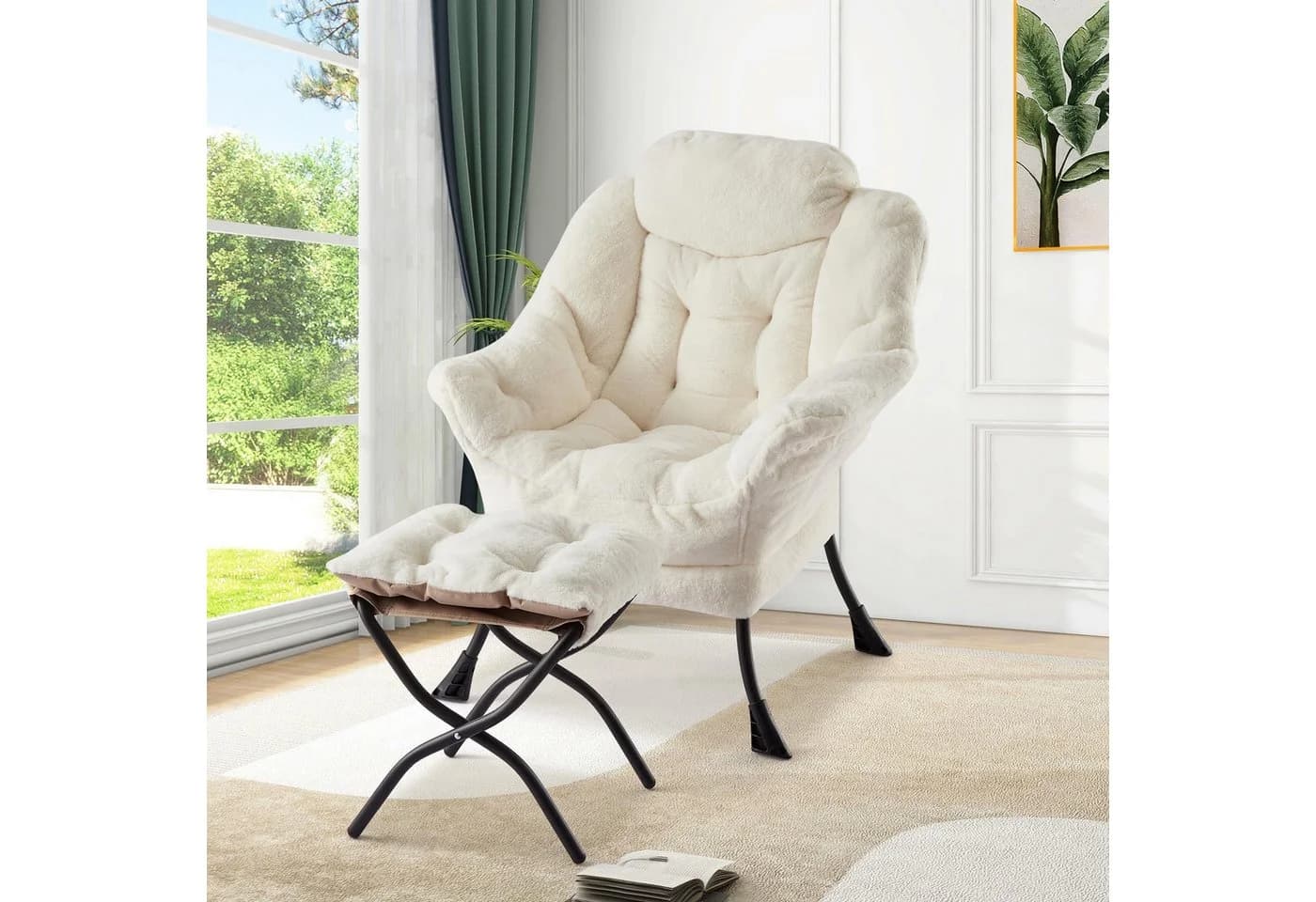 GarveeMore Ohrensessel Fauler Stuhl mit Ottoman Beige Modern