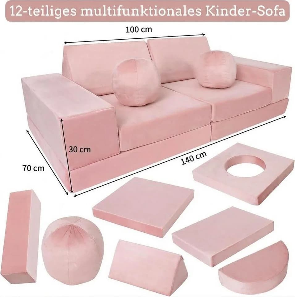 GarveeMore Kindersofa 12-teiliges Modulares Spielsofa Blau