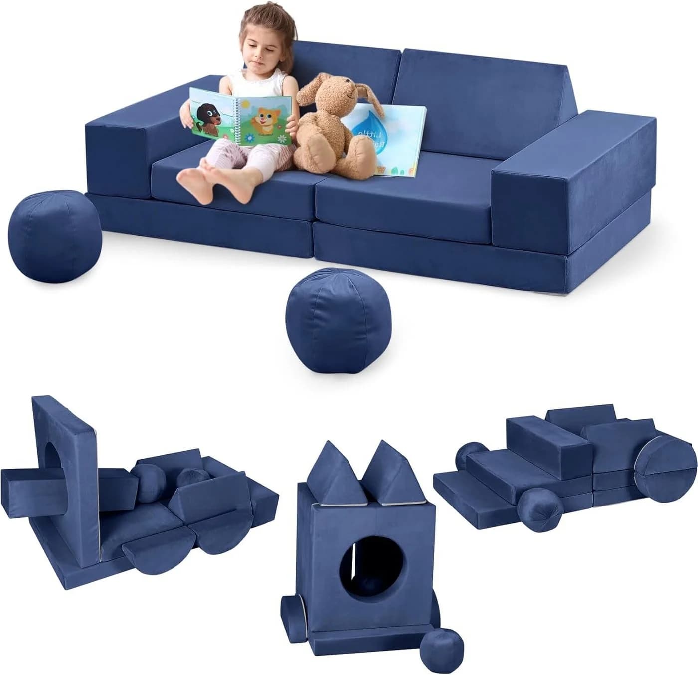 GarveeMore Kindersofa 12-teiliges Modulares Spielsofa Blau - Bild 2