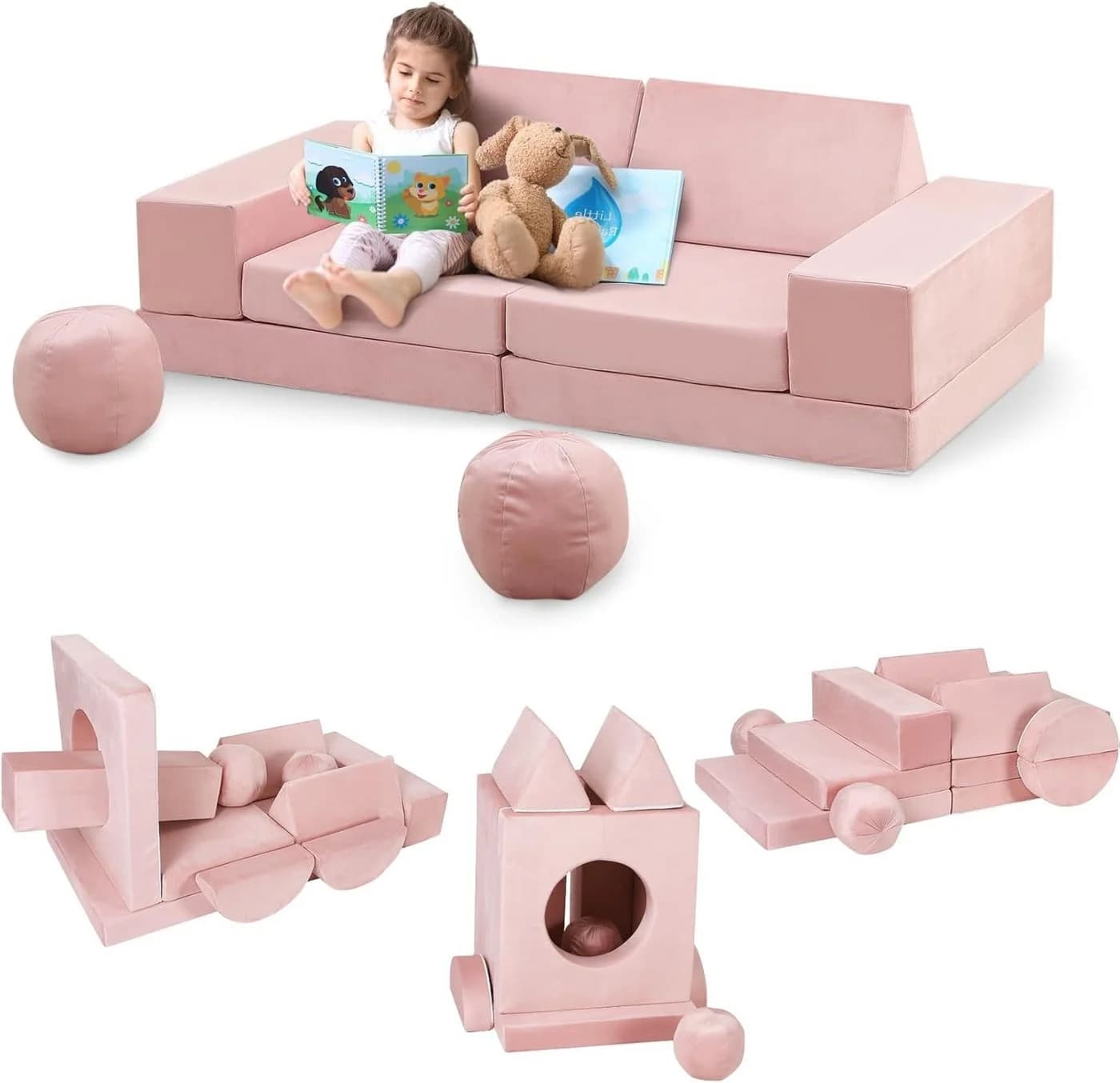 GarveeMore Kindersofa 12-teiliges modulares Spielsofa rosa - Bild 2