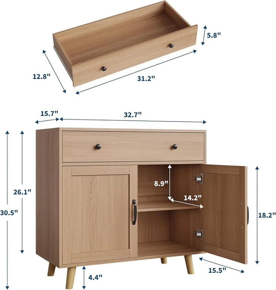 GarveeMore Sideboard mit Stauraum, Buffet mit Schubladen und Türen für Wohnzimmer, Küche, Kaffeebar-Schrank, Konsolentisch - Bild 1