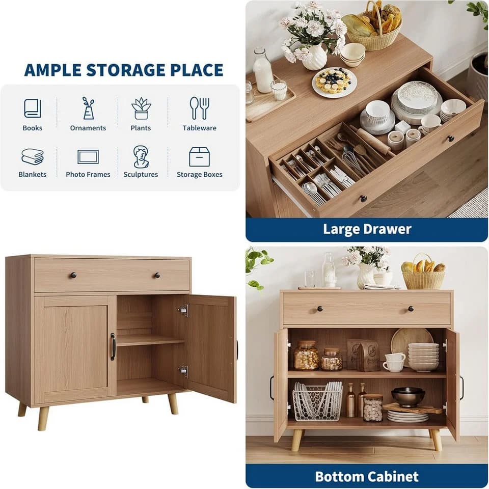 GarveeMore Sideboard mit Stauraum, Buffet mit Schubladen und Türen für Wohnzimmer, Küche, Kaffeebar-Schrank, Konsolentisch - Bild 3