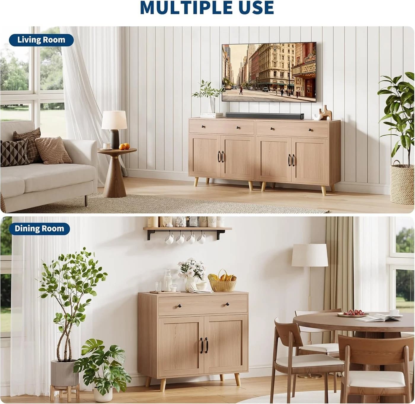 GarveeMore Sideboard mit Stauraum, Buffet mit Schubladen und Türen für Wohnzimmer, Küche, Kaffeebar-Schrank, Konsolentisch - Bild 4