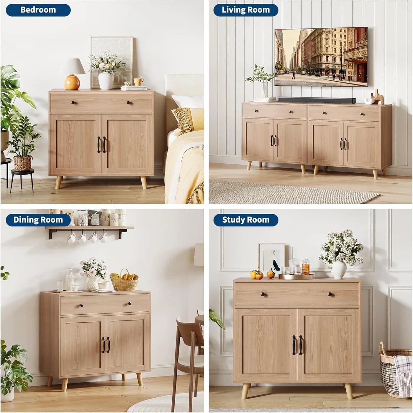 GarveeMore Sideboard mit Stauraum, Buffet mit Schubladen und Türen für Wohnzimmer, Küche, Kaffeebar-Schrank, Konsolentisch - Bild 5