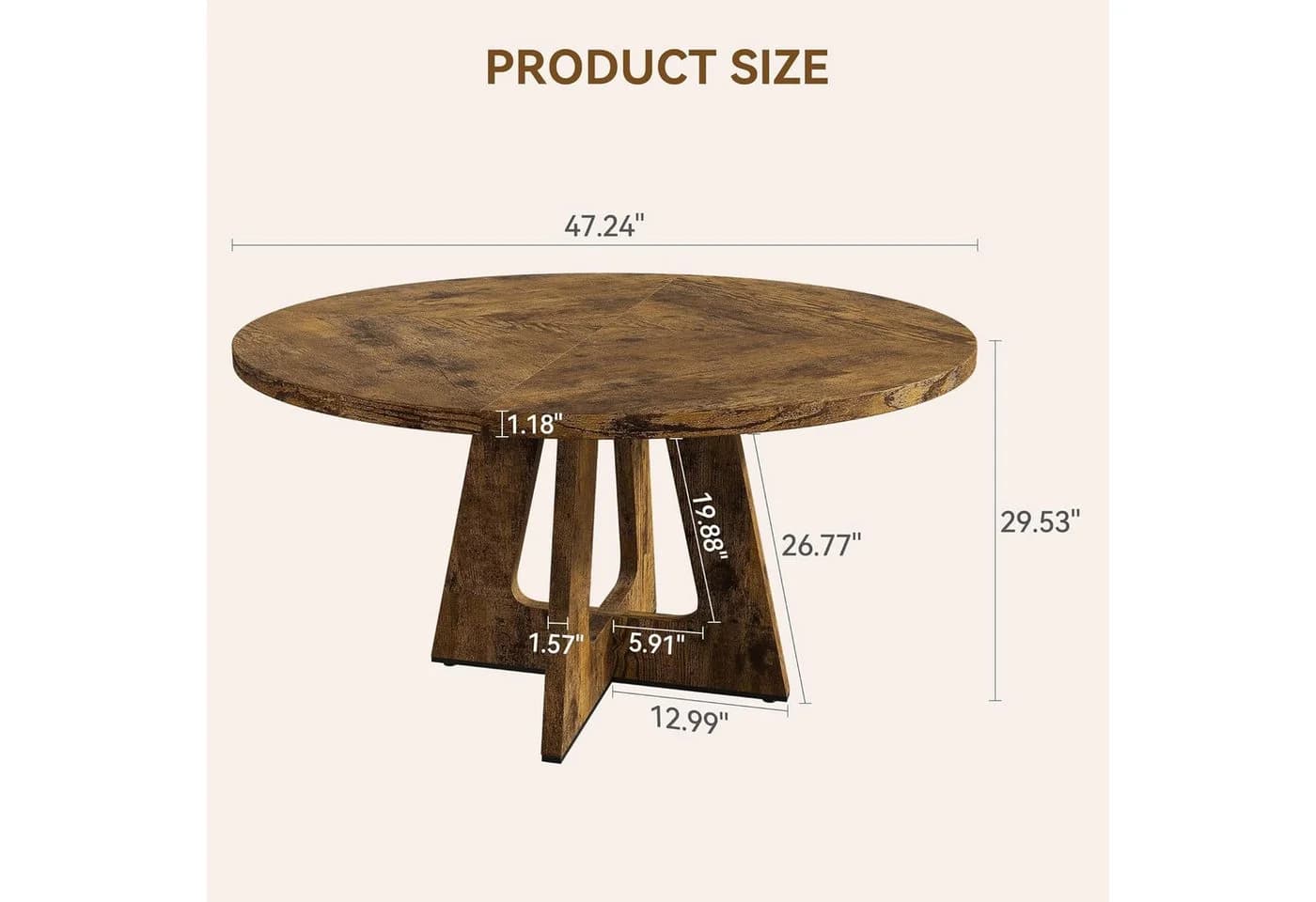 GarveeMore Esstisch rund Industriestil Holzplatte 119 cm