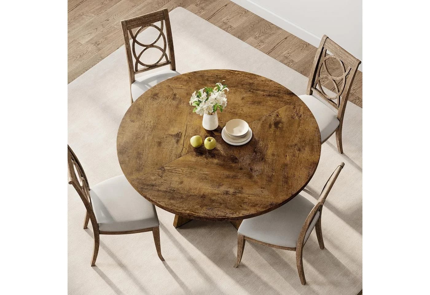 GarveeMore Esstisch rund Industriestil Holzplatte 119 cm - Bild 3
