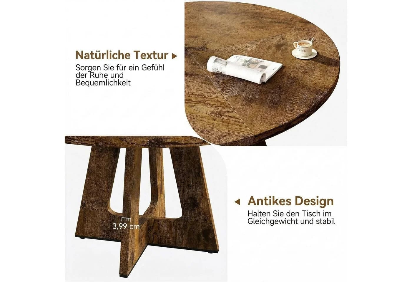 GarveeMore Esstisch rund Industriestil Holzplatte 119 cm - Bild 4