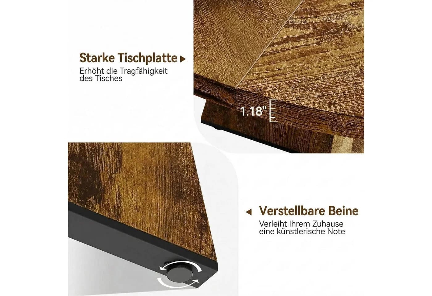 GarveeMore Esstisch rund Industriestil Holzplatte 119 cm - Bild 5