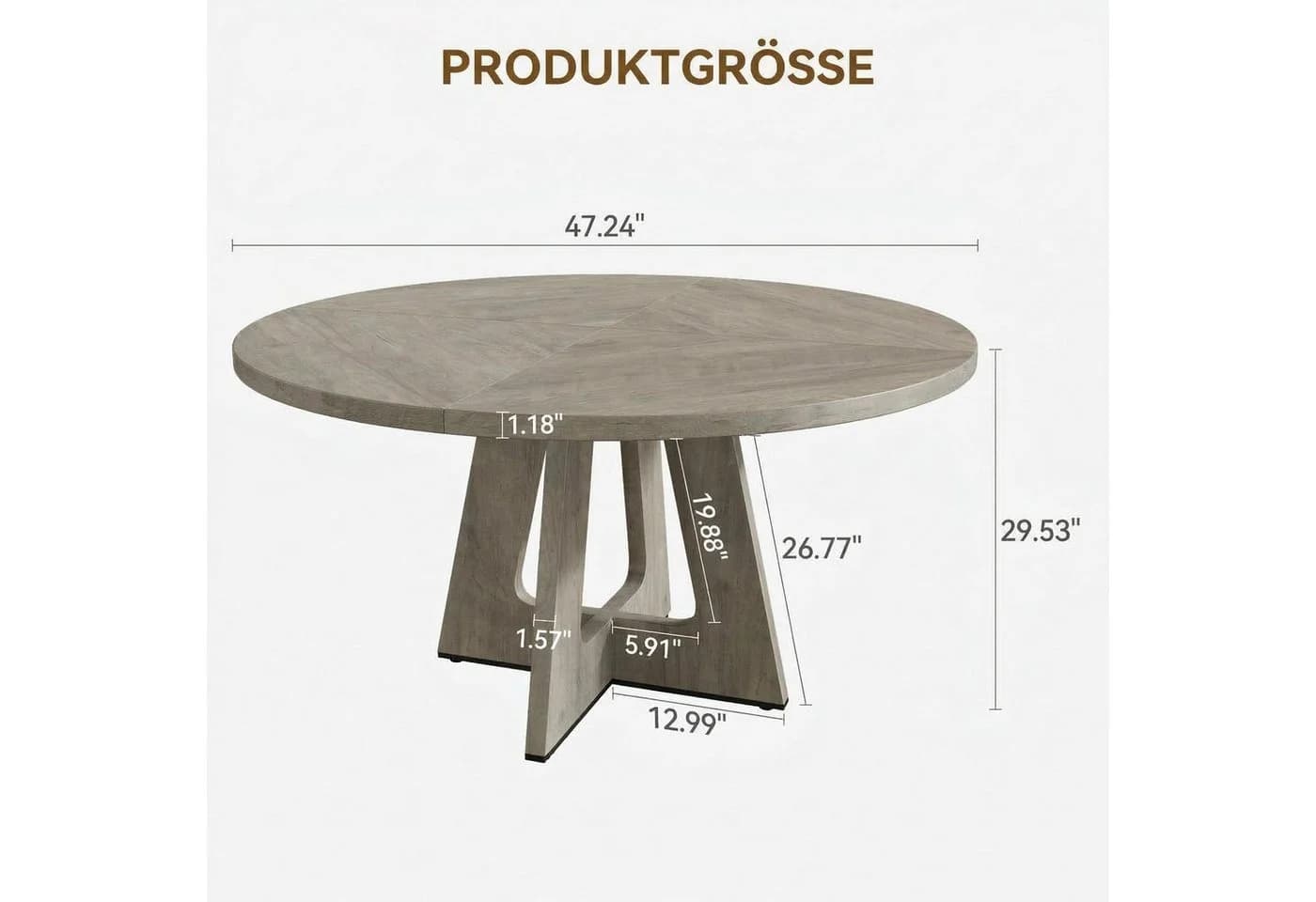 GarveeMore Esstisch runder im Industriestil mit Holzplatte und Beinen, 120cm, Küchentisch aus Holz für 4 bis 6 Personen