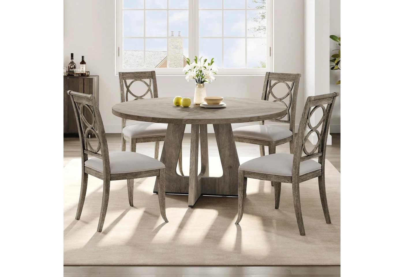 GarveeMore Esstisch runder im Industriestil mit Holzplatte und Beinen, 120cm, Küchentisch aus Holz für 4 bis 6 Personen - Bild 2