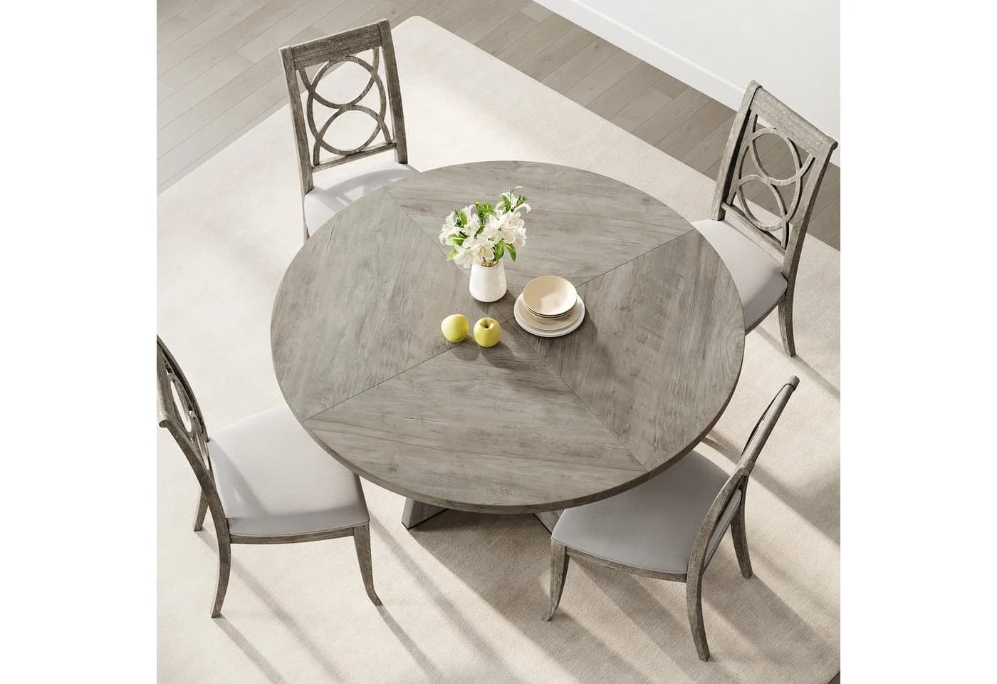 GarveeMore Esstisch runder im Industriestil mit Holzplatte und Beinen, 120cm, Küchentisch aus Holz für 4 bis 6 Personen - Bild 5