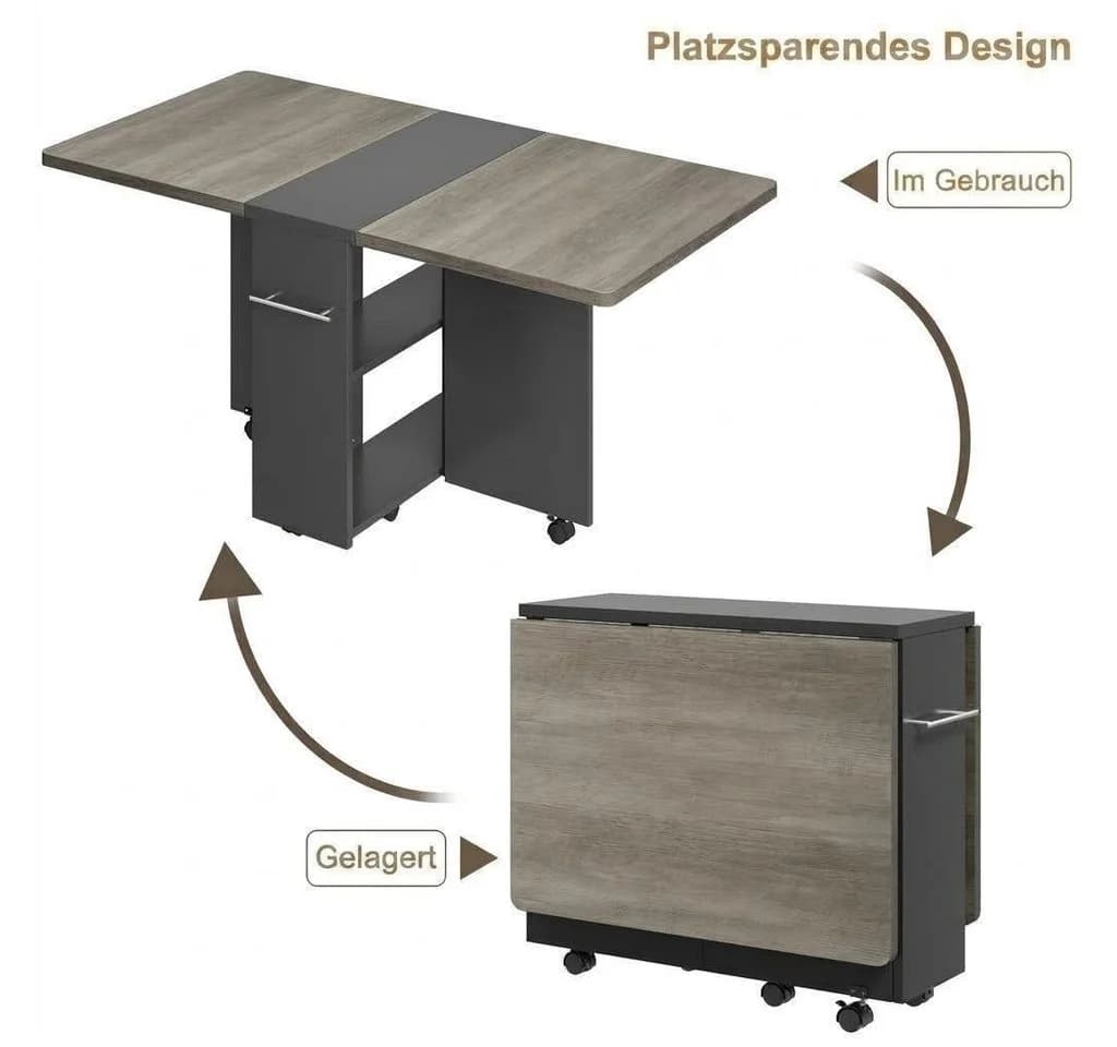 GarveeMore Klappbarer Esstisch Grau mit Ablageflächen für 4-6 Personen - Bild 5