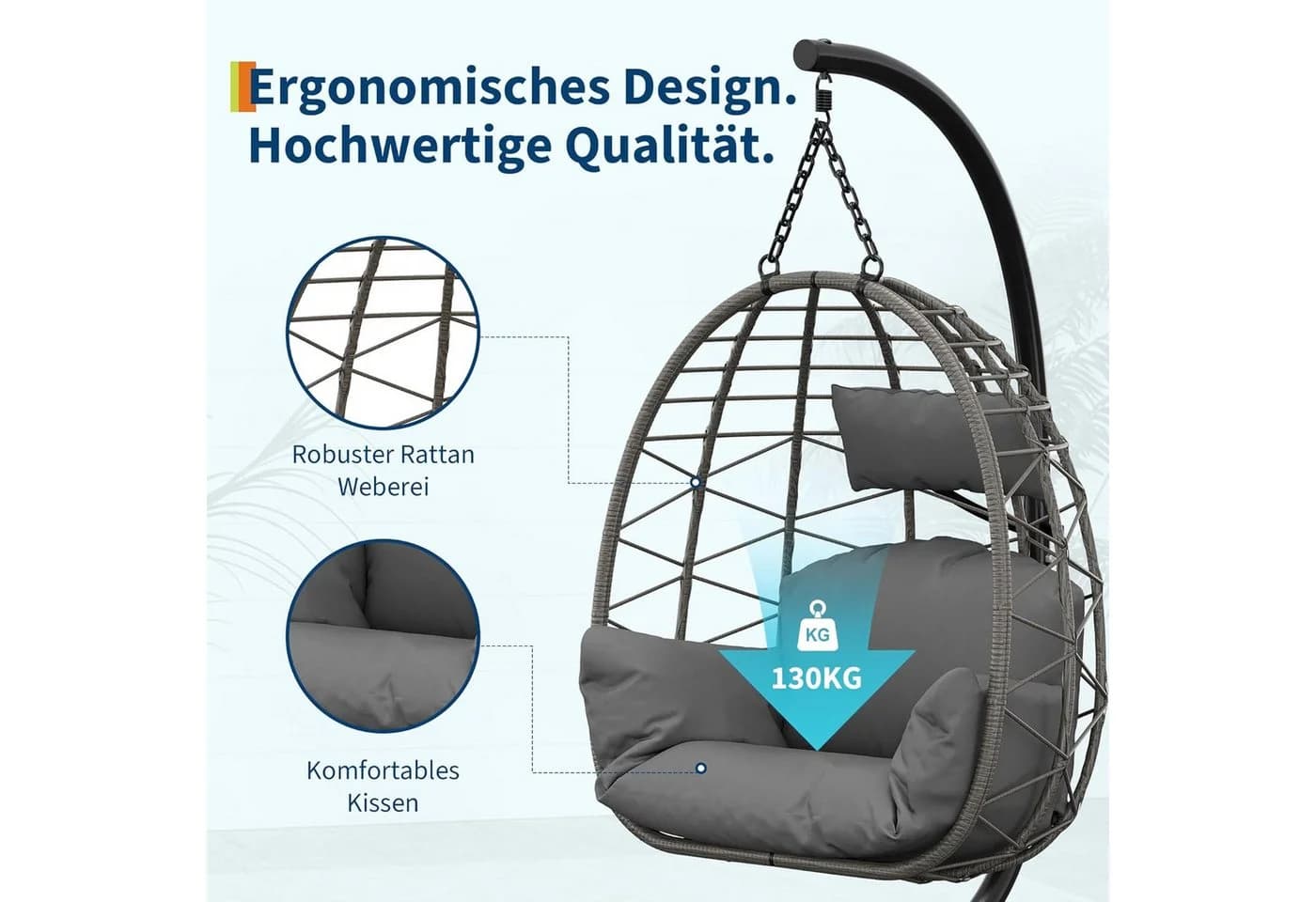 GarveeMore Hängesessel mit Gestell Outdoor Indoor Rattan Stahlgestell - Bild 3